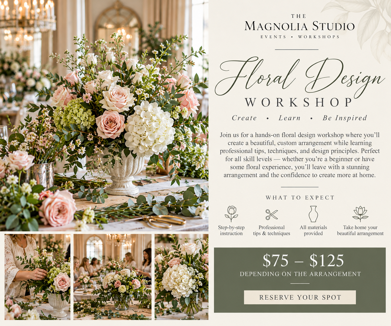 Floral Design Workshop — previous workshop flyer