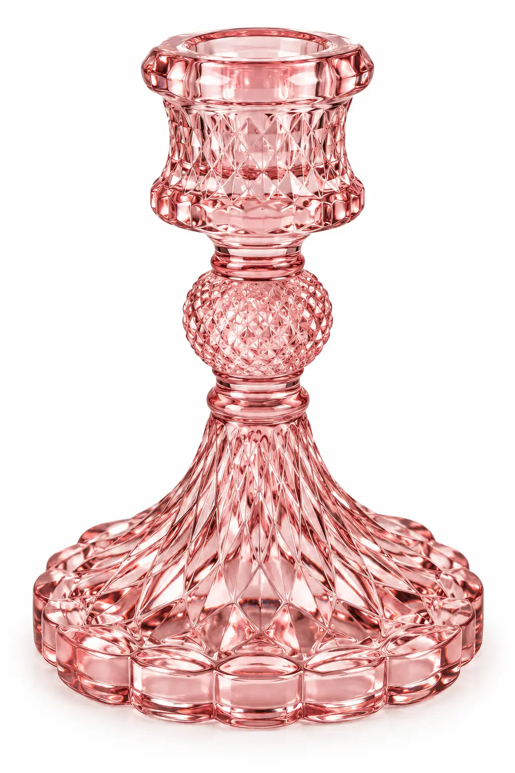 Blush pressed-glass candlestick