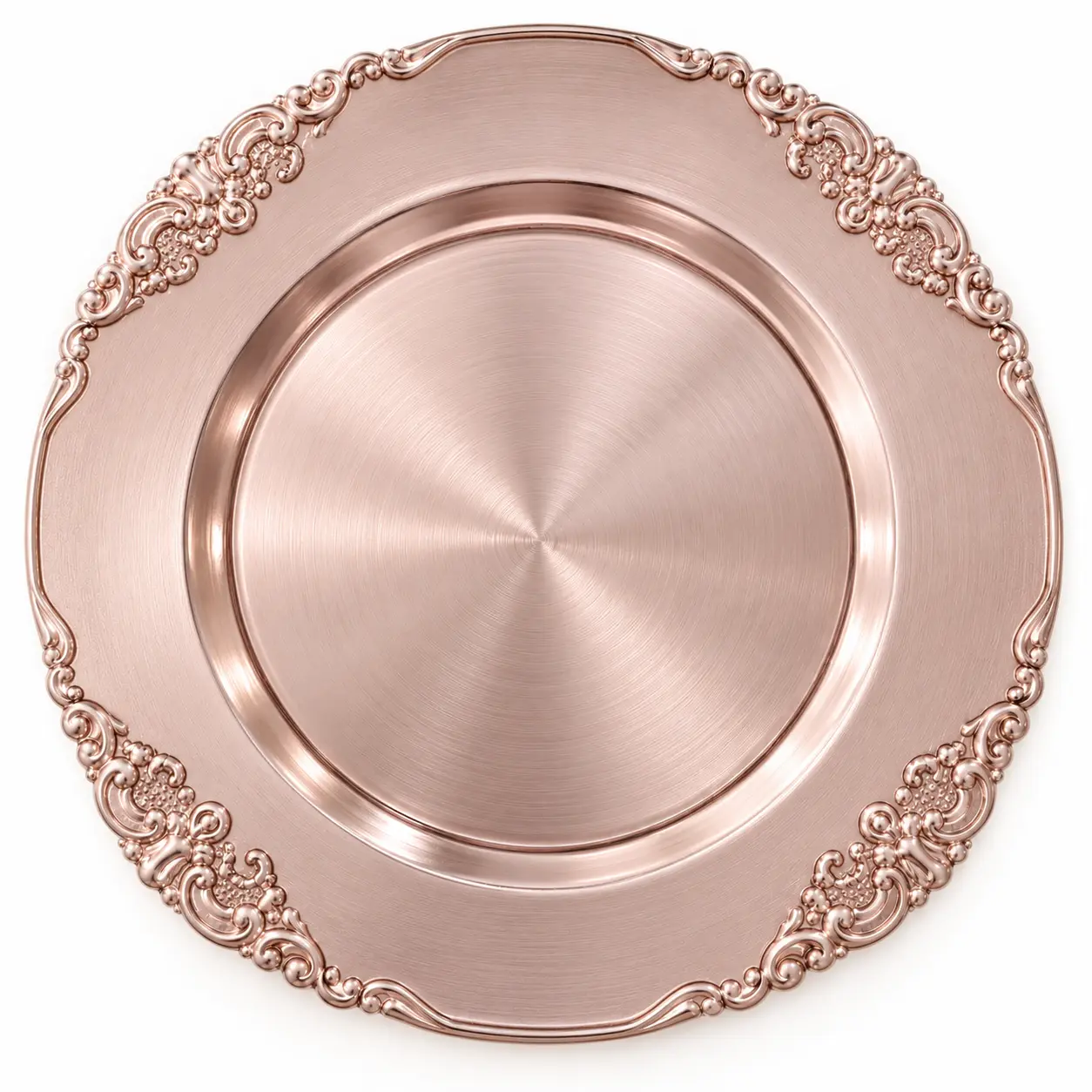 Rose gold scroll charger