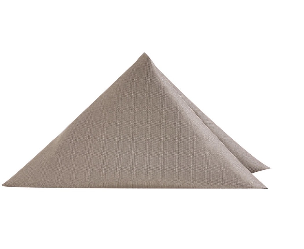 Taupe napkin folded in a triangle