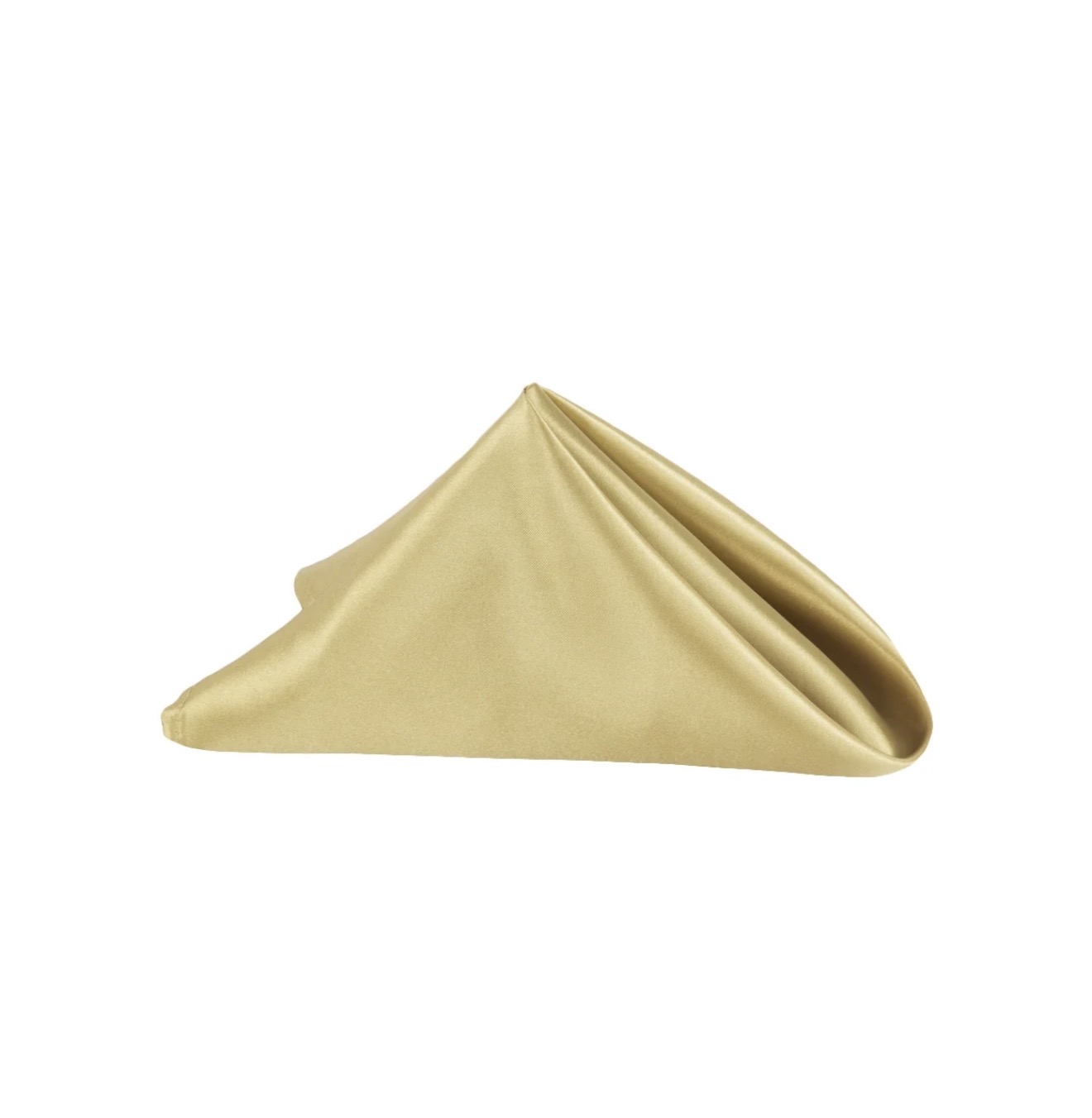 Champagne-gold satin napkin folded in a triangle