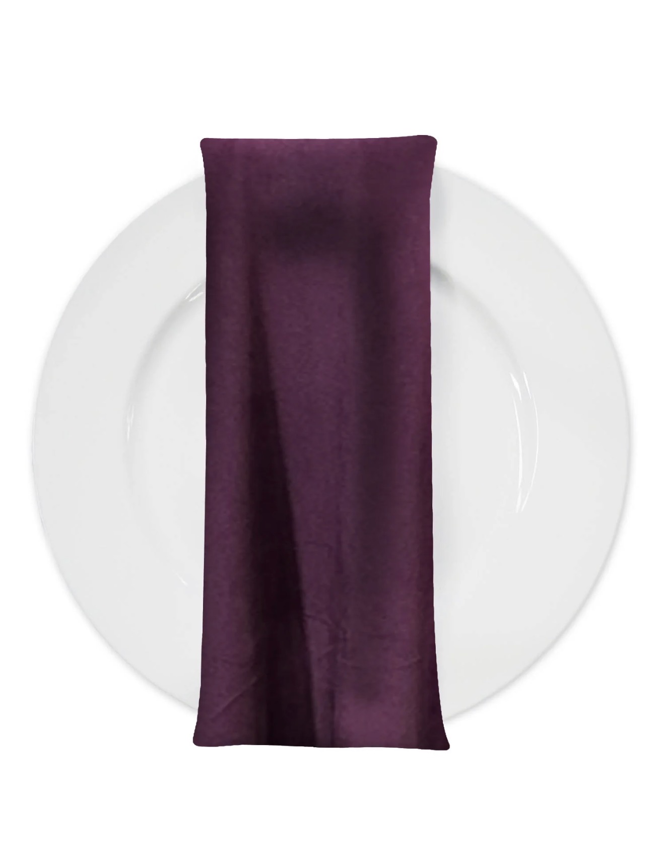 A plum napkin on a white plate