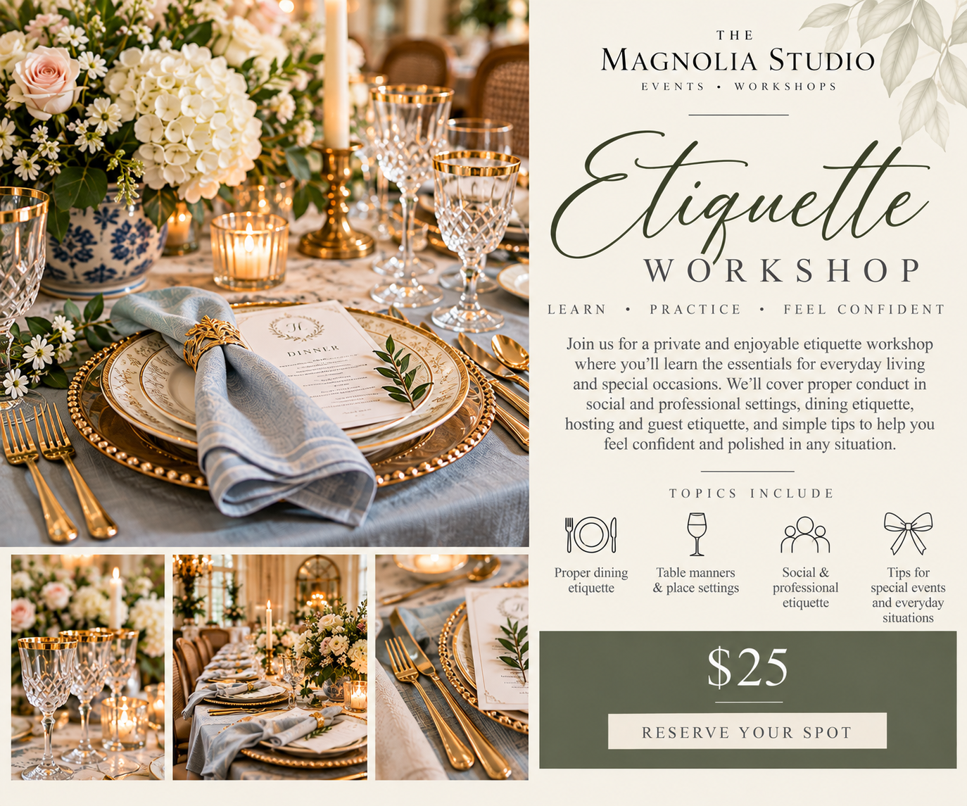 Etiquette Workshop — previous workshop flyer