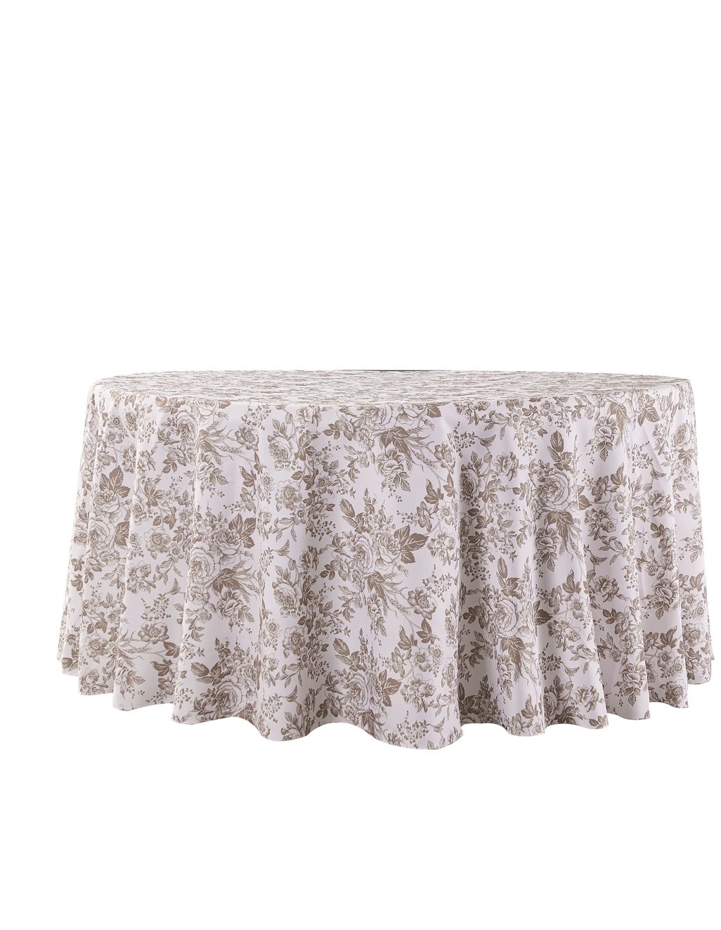 Taupe floral toile round linen