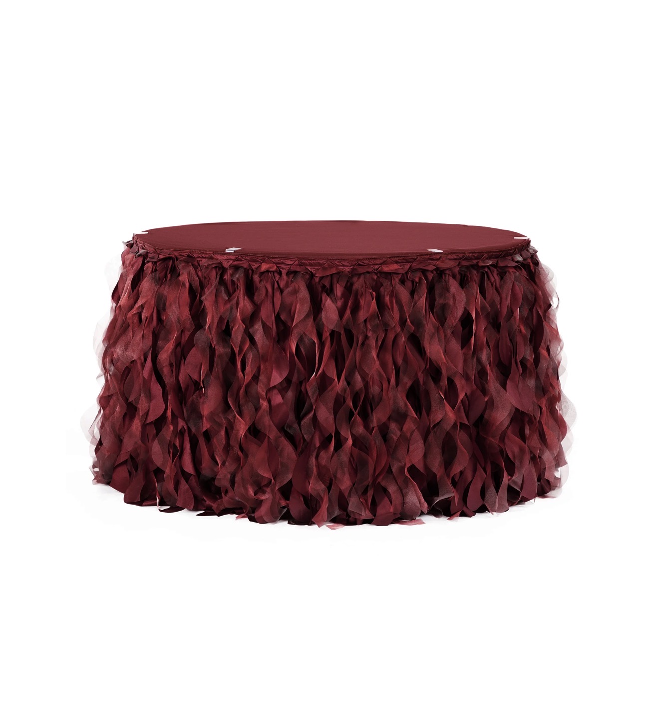 Burgundy ruffled specialty round linen