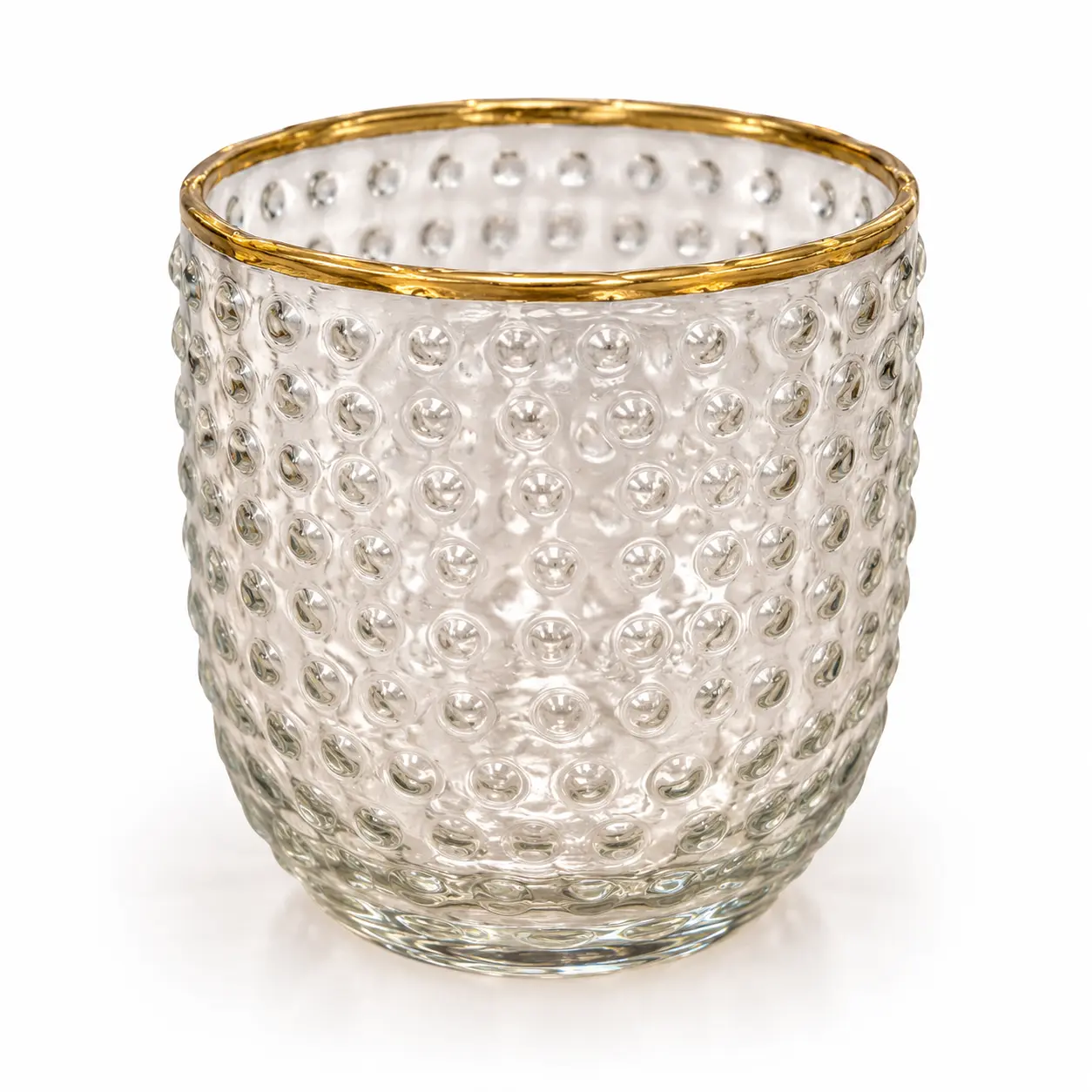 Clear hobnail votive, gold rim