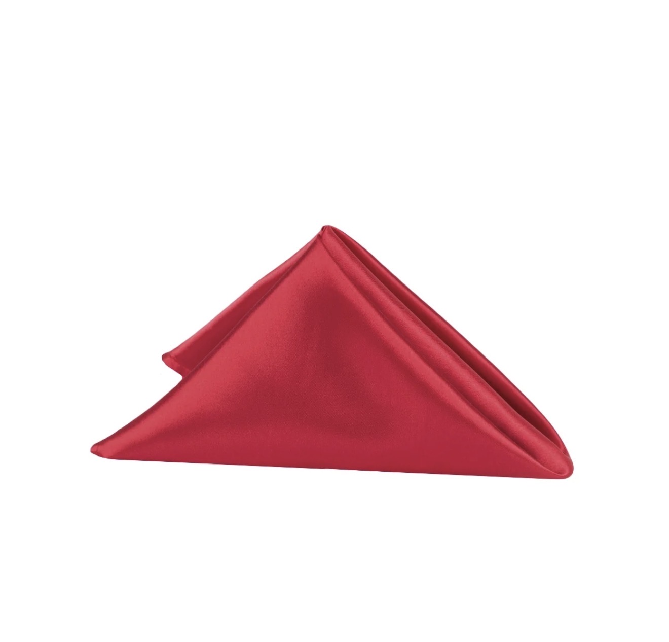 Classic red satin napkin folded in a triangle