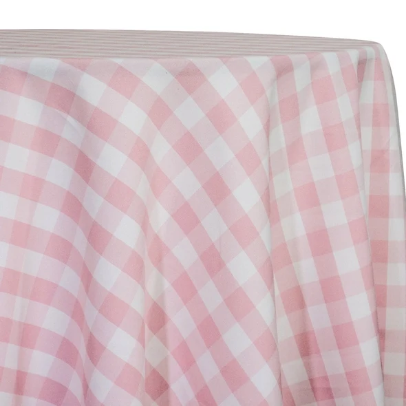 Pink and white gingham round linen
