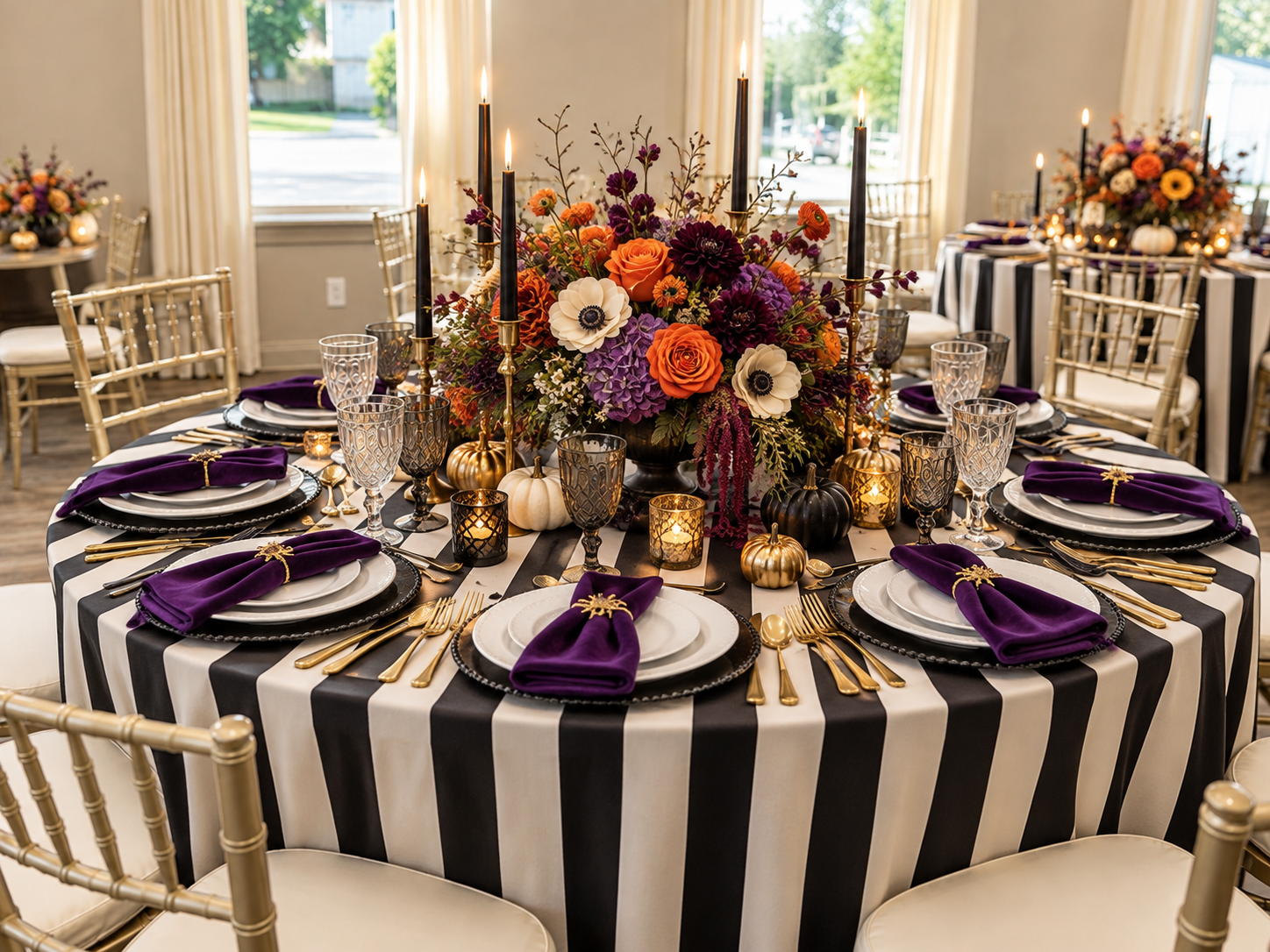 A Midnight Magnolia tablescape with deep evergreen and candlelight
