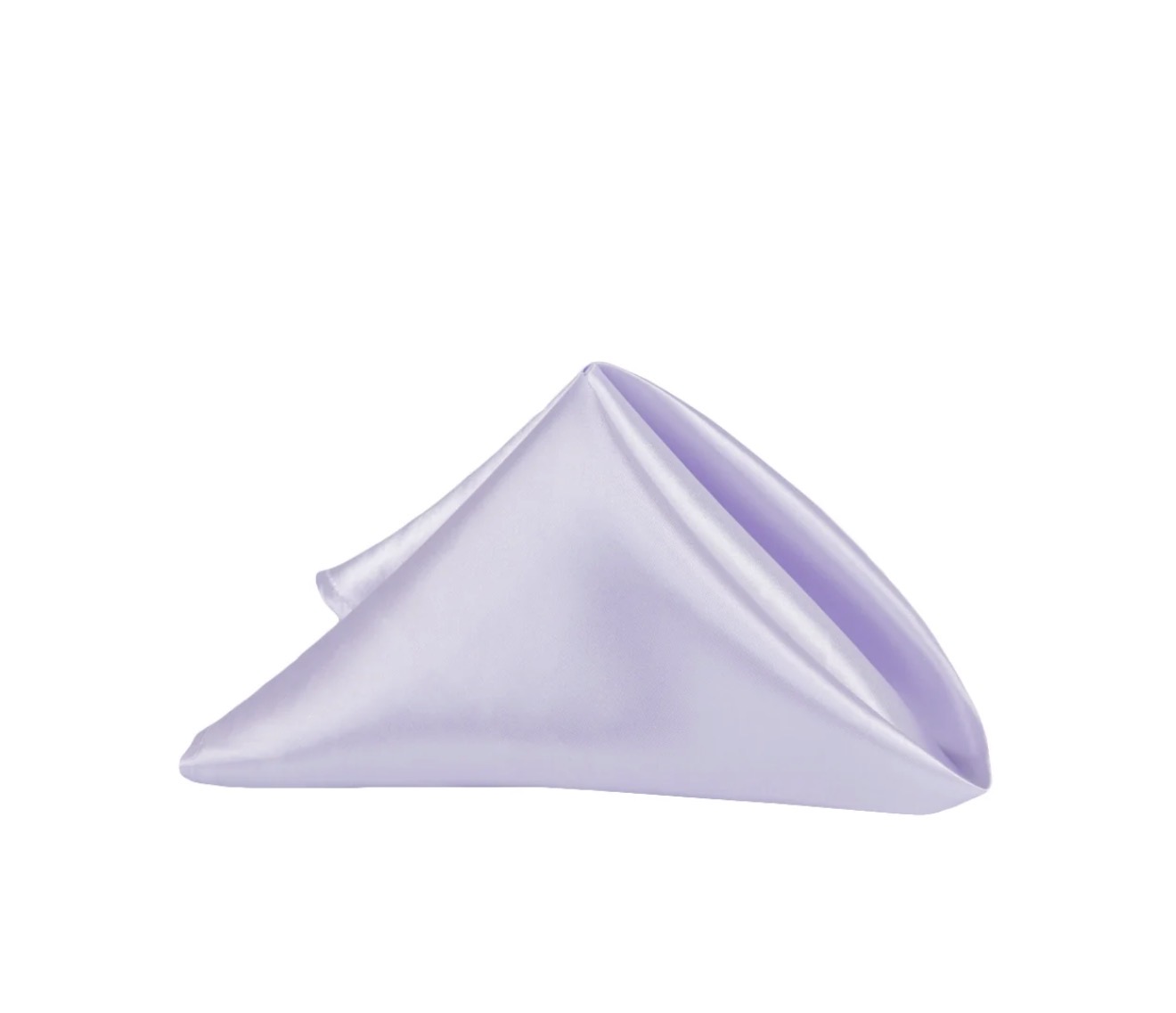 Lavender satin napkin folded in a triangle