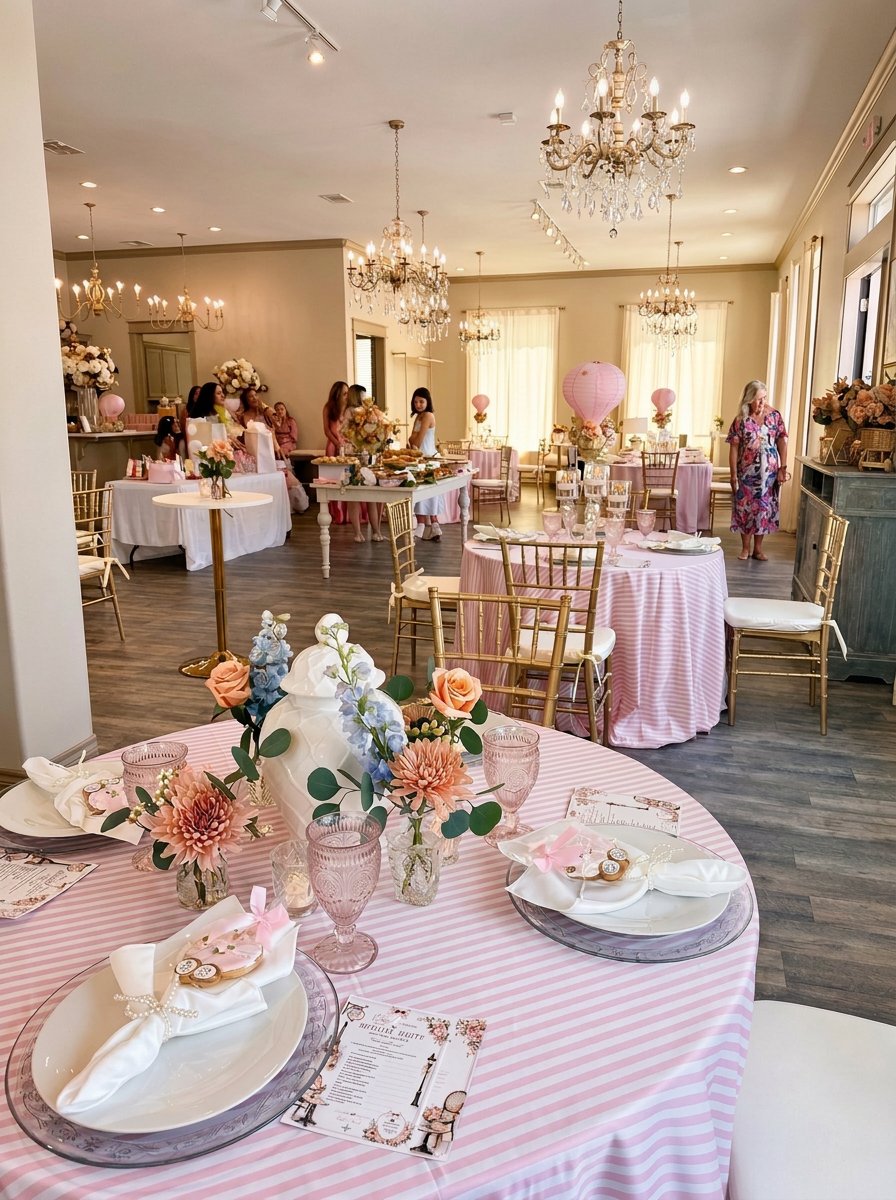 The Magnolia Studio event room with crystal chandeliers and velvet drapes